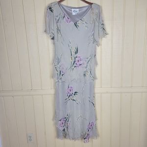 VTG cattiva 100%silk floral dress with swavorski front drops size 14